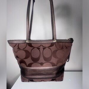 Coach signature striped tote